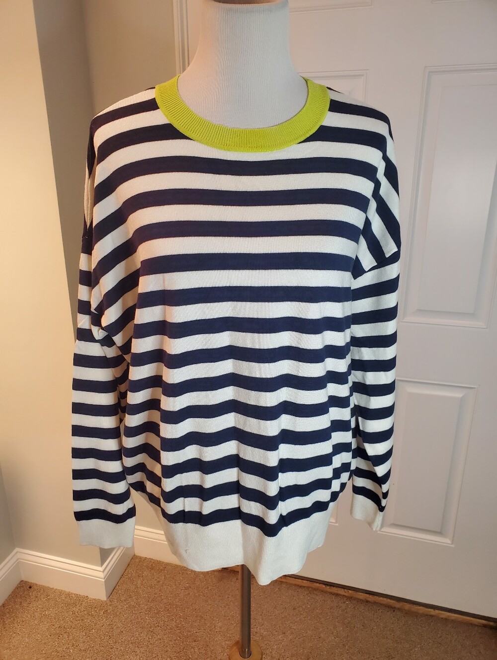 Carla Rockmore Contrast Trim Striped Sweater